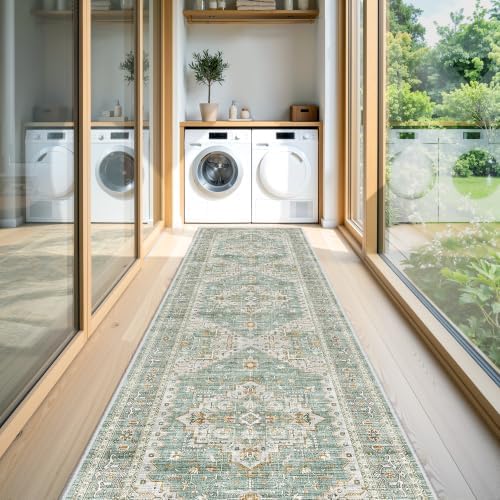 Runner Rug 2x5 Washable Runners for Hallways, Kitchen Runner Entryway Green