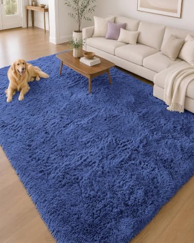 OLANLY 6x9 Machine Washable Large Area Rugs for Living Room, Bedroom, Soft Fluffy Shaggy Bedside Rug, Indoor Floor Carpet for Kids Girls and Boys, Dorms, Nursery, Home Decor Aesthetic, Navy Blue