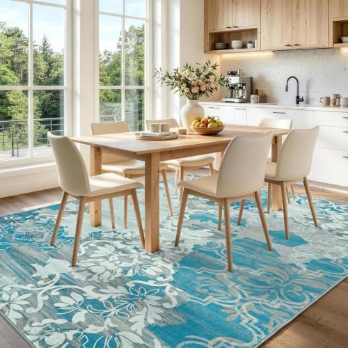 6x9 Washable Non-Slip Area Rug for Living Room (Blue)