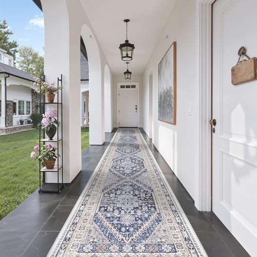 zesthome 2'6 x 14' Runner Rug Non Slip,Washable Kitchen Rugs,Blue