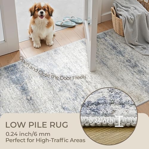 5x7 Area Rugs for Living Room,Large Washable Rug,Blue