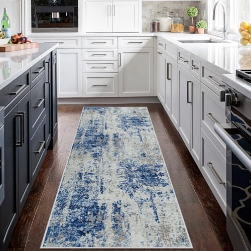 Runner Rugs for Hallways Kitchen 2.6x8 Non Slip Washable Blue Grey White