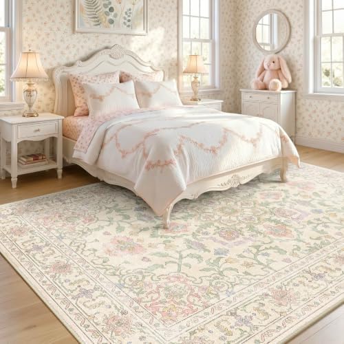 CAPALOCA 8x10 Washable Nursery Girls Low Pile Area Rug Purple Green Pink