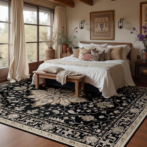 RELEANY Washable Area Rug, 7'x9', Black/Neutral