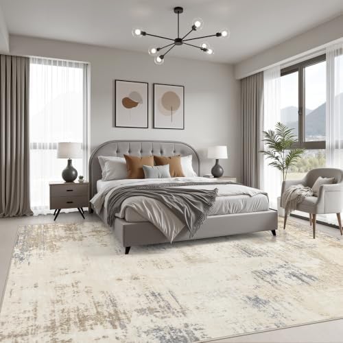 5x8 Area Rug Living Room: Modern Washable Soft Carpet Beige Brown