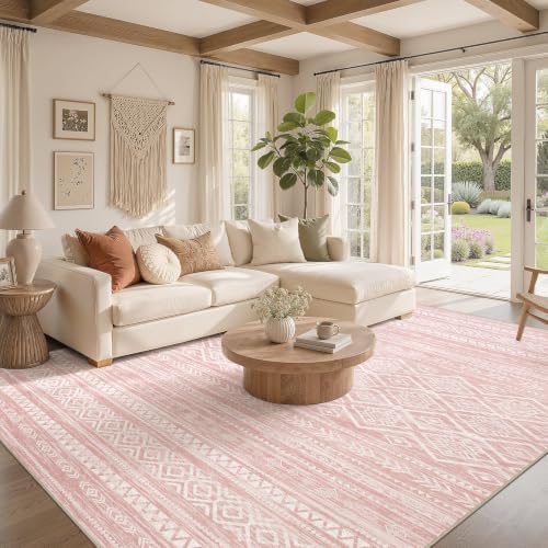 Nakagishi Boho 6x9 Area Rug Living Room Rugs Machine Washable Pink