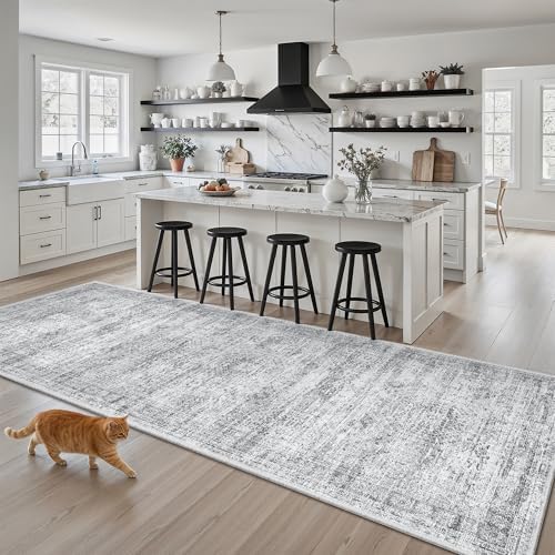 Soalmost Washable Kitchen Runner Rug 3x8 Hallway Entry Rugs Non-Slip, Grey