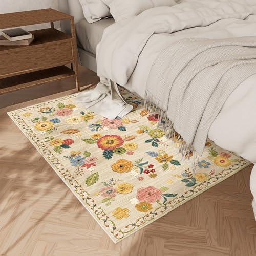 Washable Small Area Rug for Entryway: 2x3 Throw Rugs Non Slip Floral Carpet
