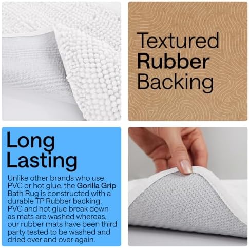 GORILLA GRIP Chenille Bath Rug Mat for Oval Toilet Base, 24x19 White