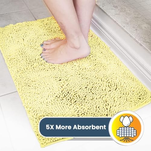 Muddy Mat® | Super Water Absorbent Door Mat Indoor, Microfiber Quick Dry Chenille Entryway Rug, Slip Resistant Front Door Mat, Indoor Mats for Entryway, Machine Washable Pet Rug, Yellow 24"x60"