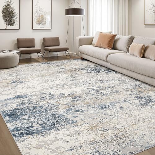 DMOYEST Area Rug Living Room Rugs 10x12 Washable Abstract Beige Blue Carpet