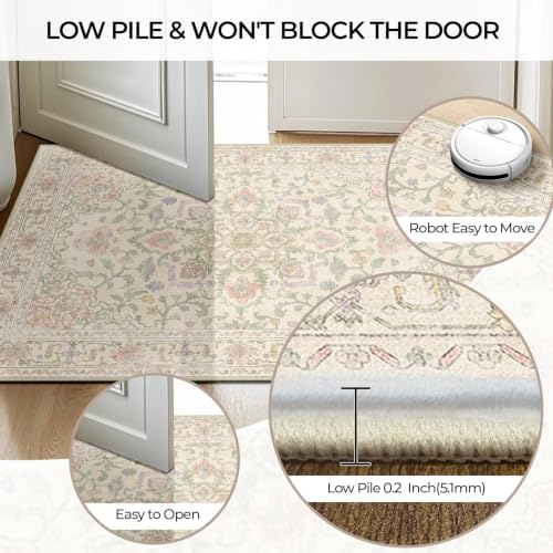 CAPALOCA 8x10 Washable Nursery Girls Low Pile Area Rug Purple Green Pink