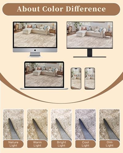 Madane Washable Runner Rug 2x5, Vintage Kitchen Hallway Rug Beige/Brown