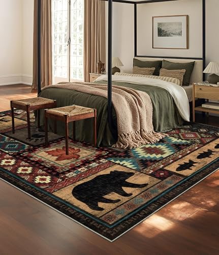 YIHOUSE 8x10 Rustic Cabin Area Rugs for Living Room, Brown