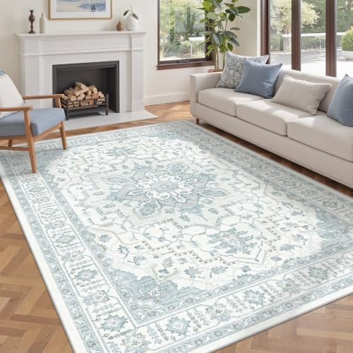 befbee 6x9 Washable Area Rug, Non Slip Rug for Living Room Blue