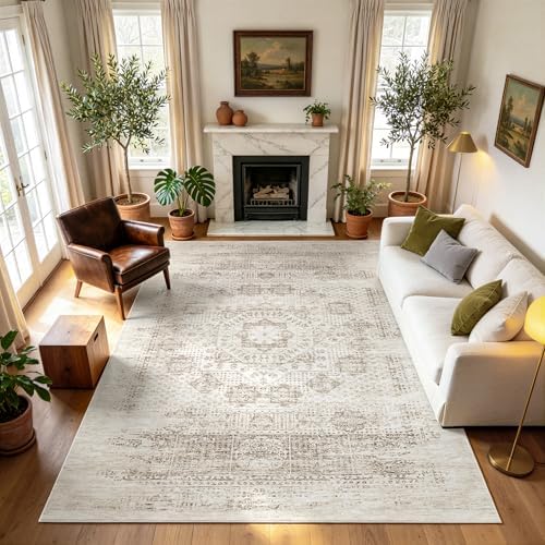 8x10 Boho Washable Area Rug for Living Room,Bedroom,Dining Room-Beige Brown
