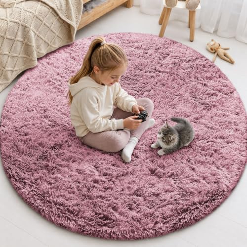 Smiry Round Area Rugs for Living Room Bedroom 5x5 ft, Fluffy Carpet