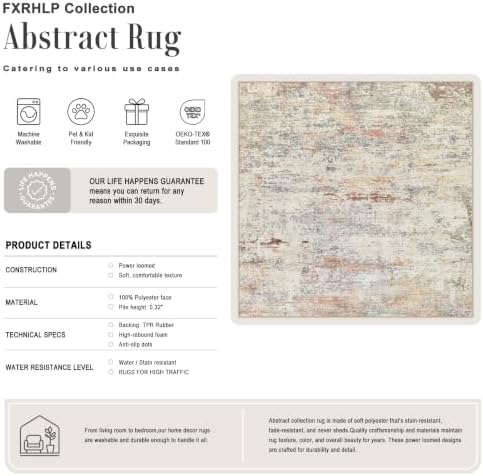 Area Rug Living Room: 6x6 Modern Washable Indoor Soft Carpet Taupe