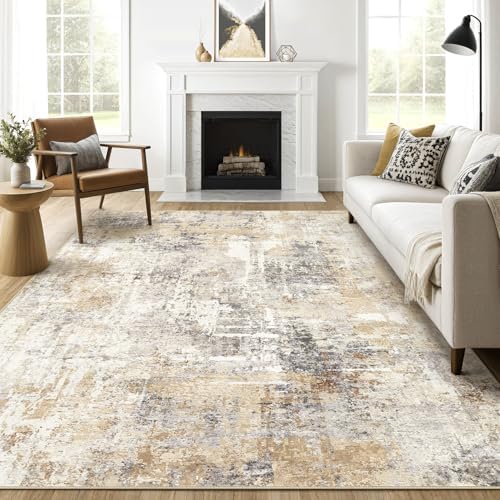 LOONGRUG 7x9 Area Rug Washable Large Neutral Modern Living Room Rugs