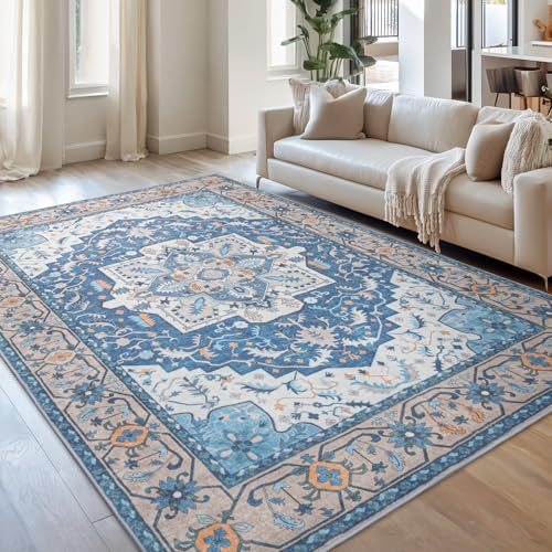 Lessymo Area Rugs 9 x 12 for Living Room,Large Washable Carpet Blue Brown