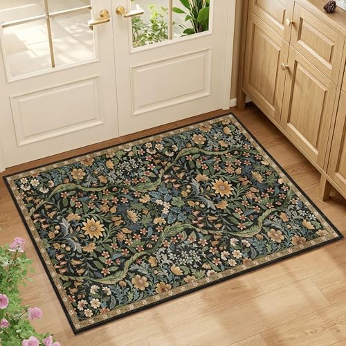 Floral 2x3 Entryway Rug Washable Doormat Indoor Throw Rug, Brown