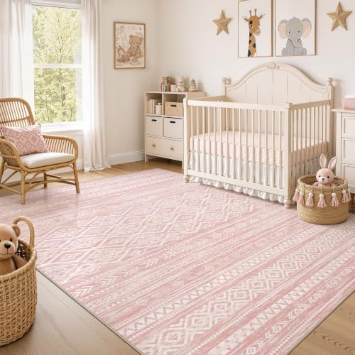 Nakagishi Boho 6x9 Area Rug Living Room Rugs Machine Washable Pink