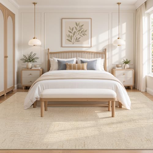 Valenrug Washable Rugs 5x7, High-Low Pile Area Rugs for Living Room, Beige