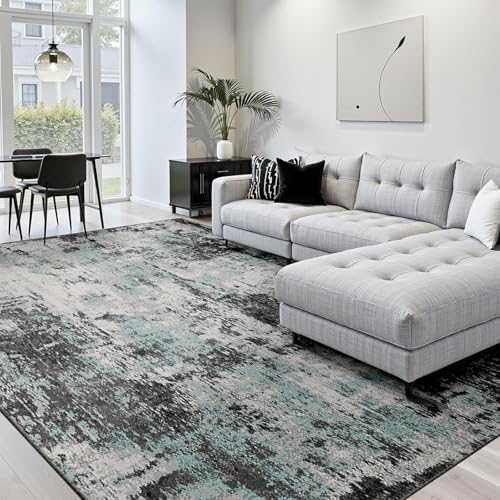 RELEANY Washable 6'x8' Abstract Area Rug for Living Room Teal Black