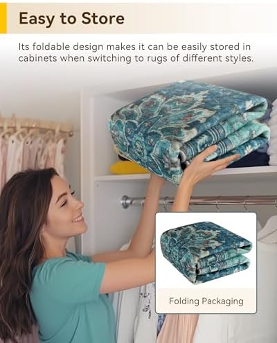 RELEANY Washable Area Rug, Round 7ft, Teal