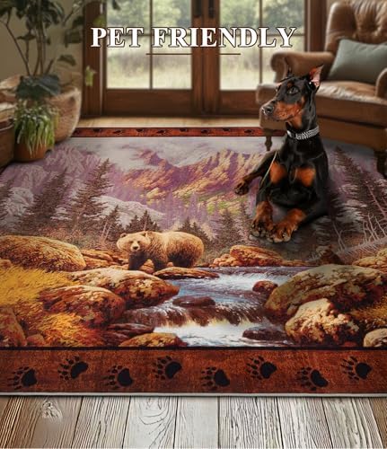 YIHOUSE Washable Mountain Bear Area Rugs 5x7