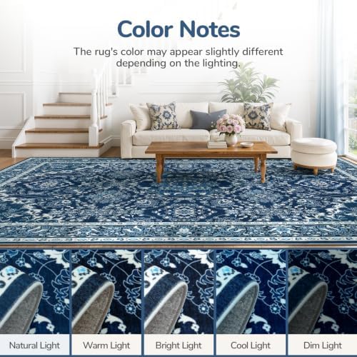 Lessymo Floral 8x10 Area Rugs for Living Room,Large Washable Carpet Blue