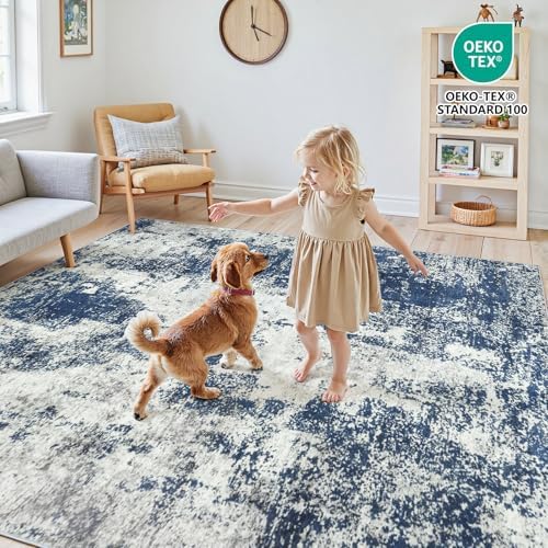 6x9 Area Rugs for Living Room Large Washable Abstract Blue Carpets