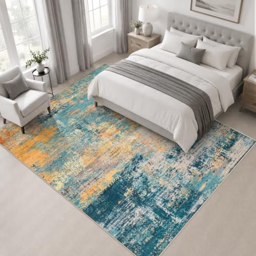 Area Rug Living Room: 5x5 Modern Washable Soft Carpet Rosy Haze