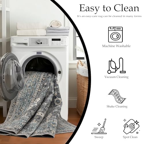 Ruaruarug Hallway Washable Runner Rug 2×6, Ultra Soft for Kitchen, Silver