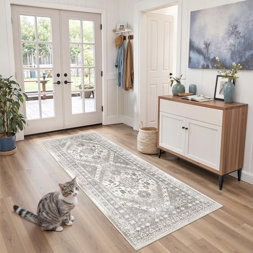 zesthome 2x6 Runner Rug Non Slip,Washable Hallway Runner Rug,Brown