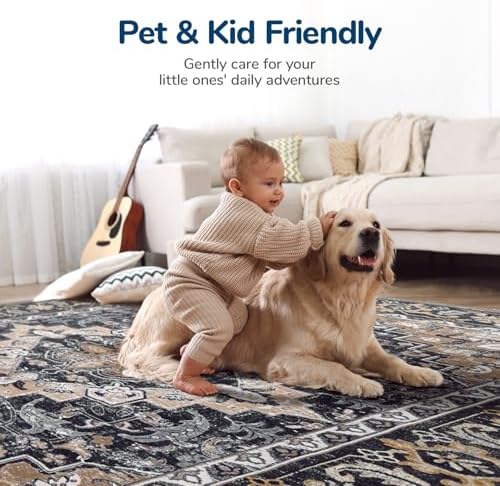 Lessymo Washable Area Rug 6x9 Living Room, Soft Bedroom Rugs Black Brown