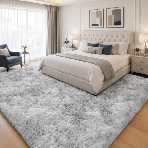 PLHXFR 10x14Area Rugs Living Room: Fluffy Bedroom Shag Rug Light Grey