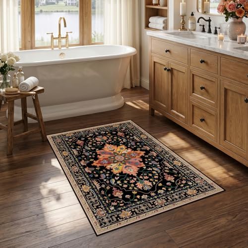 RELEANY Washable Area Rug, Small 2'6"x4', Black/Colorful