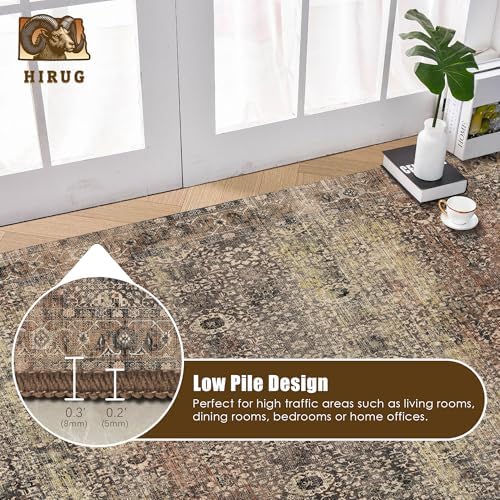 Washable Area Rug 3' x 5 ' Vintage Traditional Persian Mat - Foldable Distressed Non-Slip Machine Washable Carpet for Living Room Bedroom Kitchen Home Decor - Umber and Slate