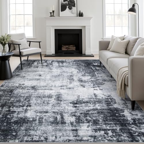 5x8 Area Rug Living Room: Modern Washable Soft Carpet Dark Black