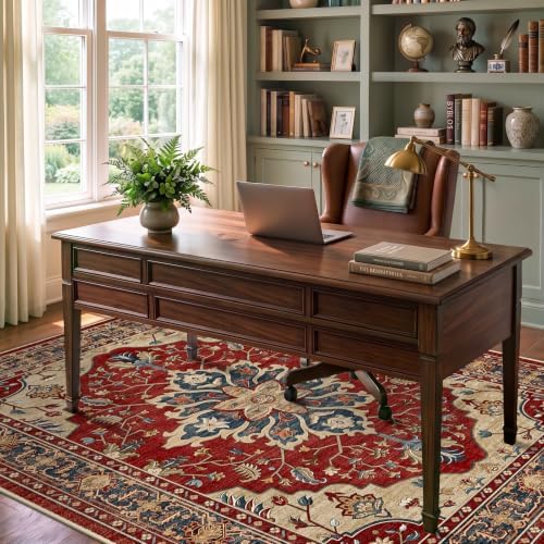 RELEANY Washable Area Rug, 6'x9', Red/Blue