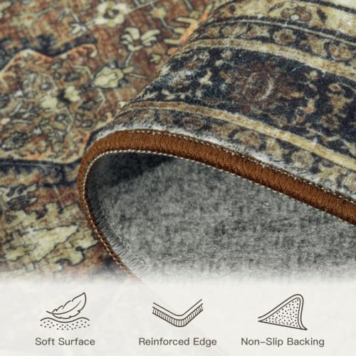 2x6 Area Rugs for Hallways, Brown Washable Non-Slip Kitchen Runner Rug