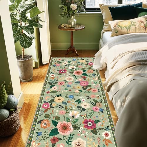 Floral Washable 2x8 Area Rugs Runner Entryway Hallway LightGreen
