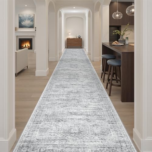 Soalmost Washable Hallway Runner Rug 3x20 Kitchen Entry Rugs Non-Slip, Grey