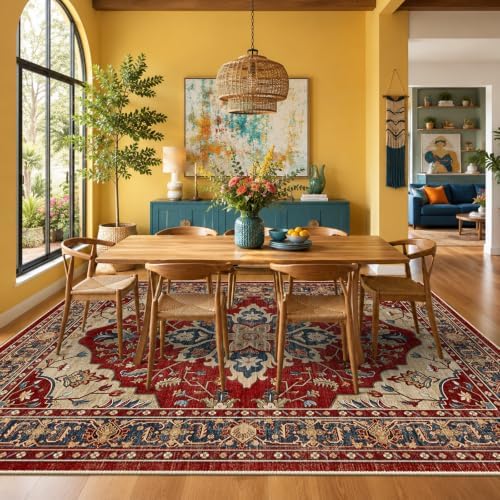 RELEANY Washable Area Rug, 6'x9', Red/Blue