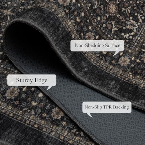 Ruaruarug Washable Small Area Rug 2×3 for Entryway, Ultra Soft, Black Grey