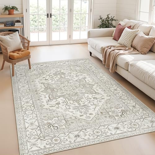 befbee Area Rug for Living Room 3x5, Neutral Non Slip Low Pile Carpet Beige