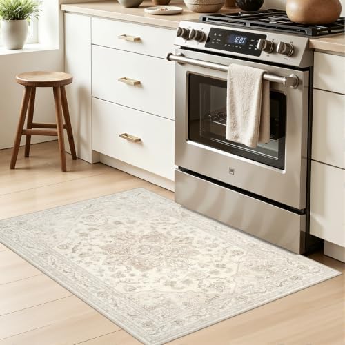 Washable Area Rugs 2x5: Living Room Bedroom Carpet Beige White