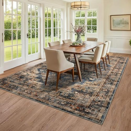 GarveeHome Vintage Area Rug 5x7 Washable Rugs for Living Room Blue&Brown