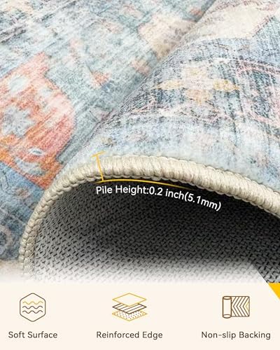 RELEANY Washable Area Rug, Small 2'6"x4', Blue/Orange/Red